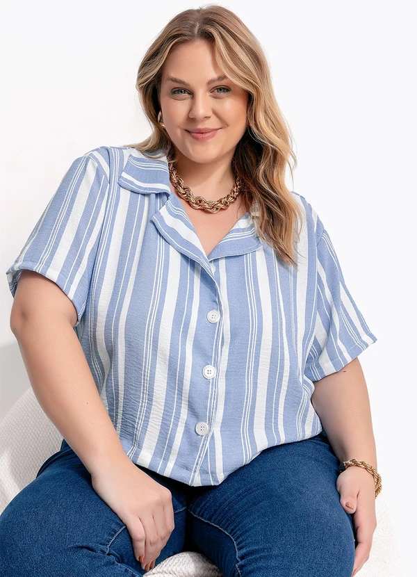 Marguerite - Camisa Listrado Azul de Botões 2