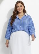 Camisa Listrado Azul em Tricoline