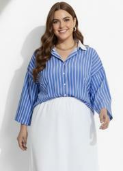 Camisa Listrado Azul em Tricoline