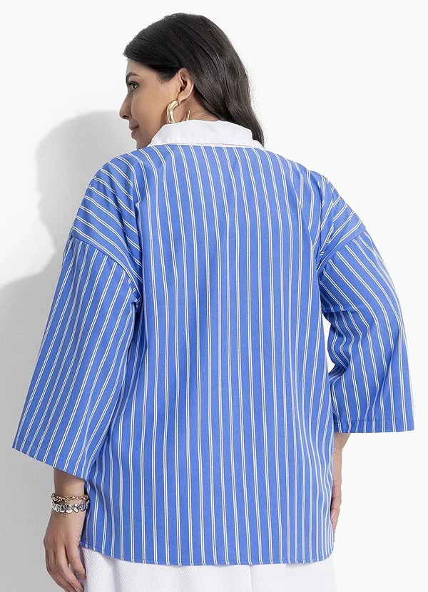 Marguerite - Camisa Listrado Azul em Tricoline 2