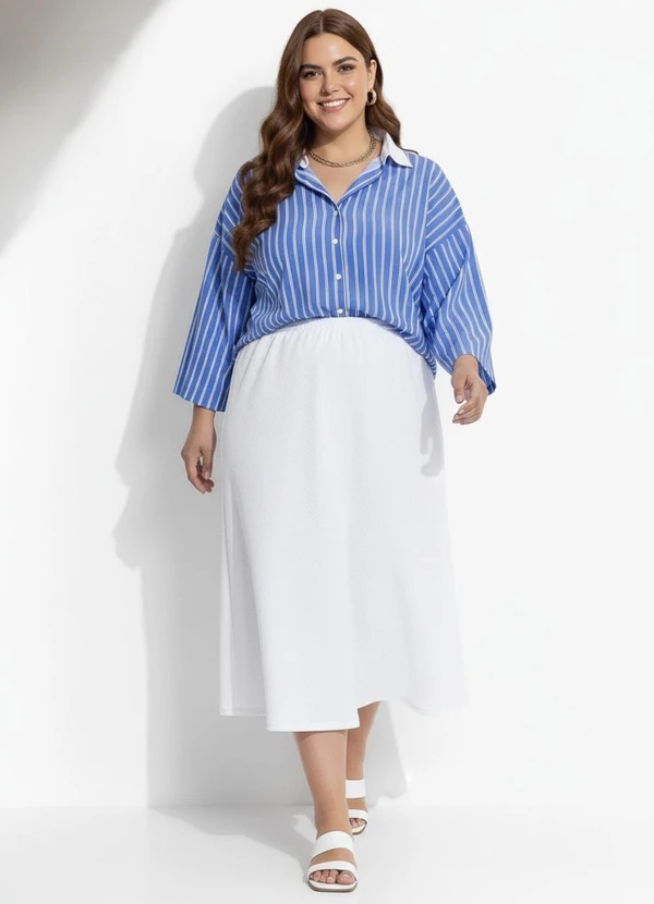 Marguerite - Camisa Listrado Azul em Tricoline 3