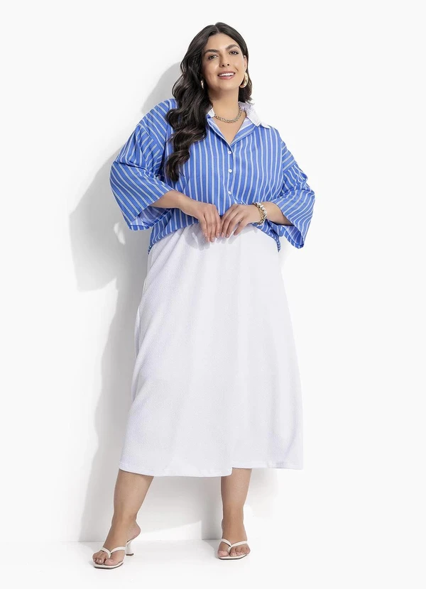 Marguerite - Camisa Listrado Azul em Tricoline