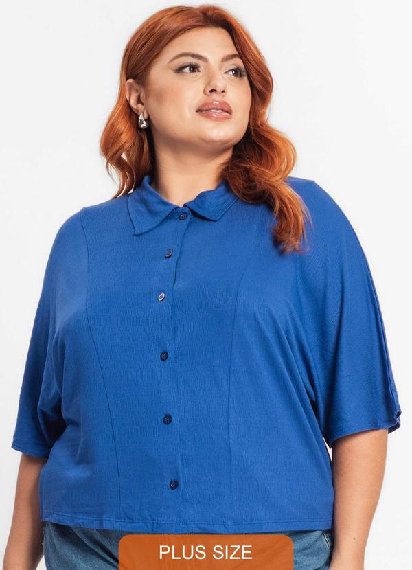 Secret Glam - Camisa Manga Curta Feminina Plus Size Azul