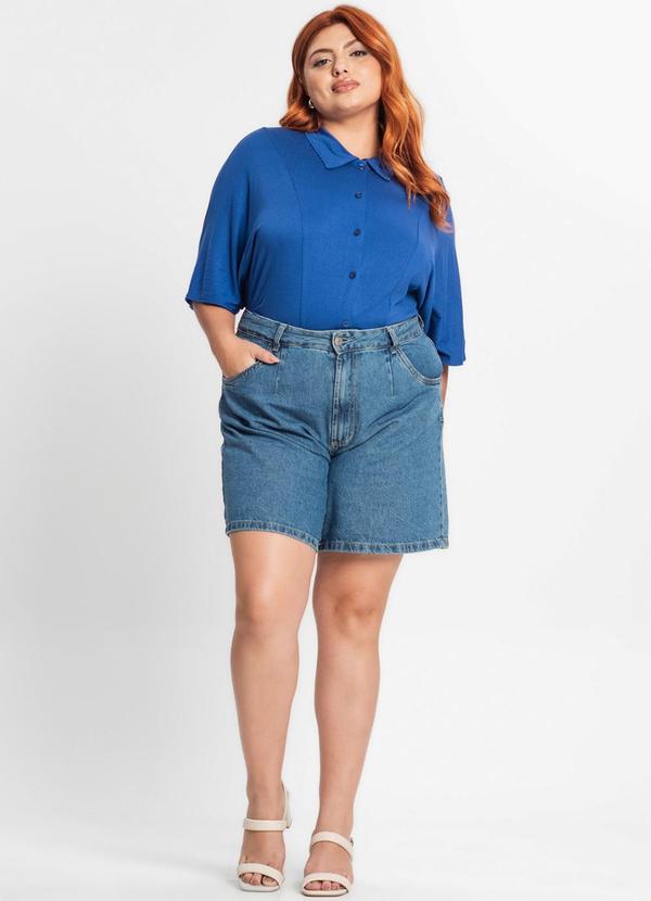 Secret Glam - Camisa Manga Curta Feminina Plus Size Azul 3