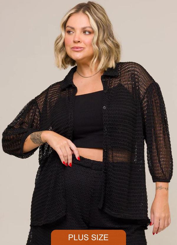 Cess - Camisa Plus Size Camélia Tricot Preto