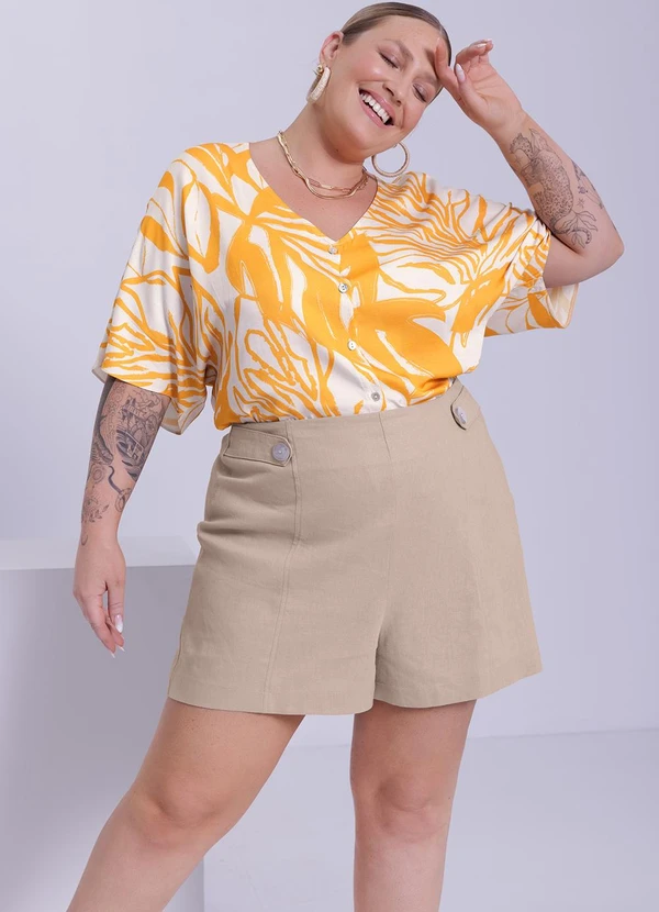 Lunender Mais Mulher - Camisa Plus Size em Tecido Amarelo 6
