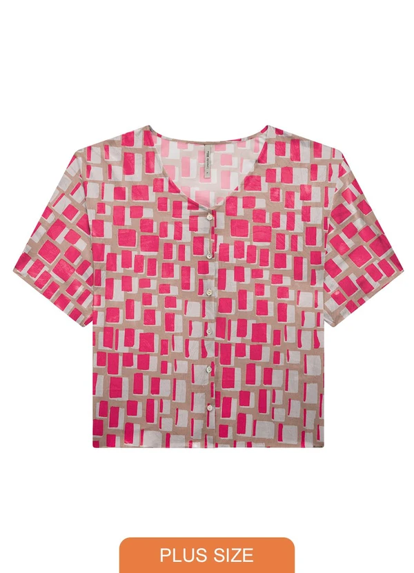 Lunender Mais Mulher - Camisa Plus Size em Tecido com Manga Flare Bege