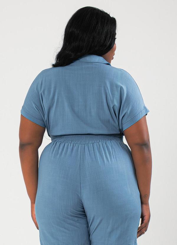 Cativa - Camisa Plus Size Gola Polo em Viscose Azul 2