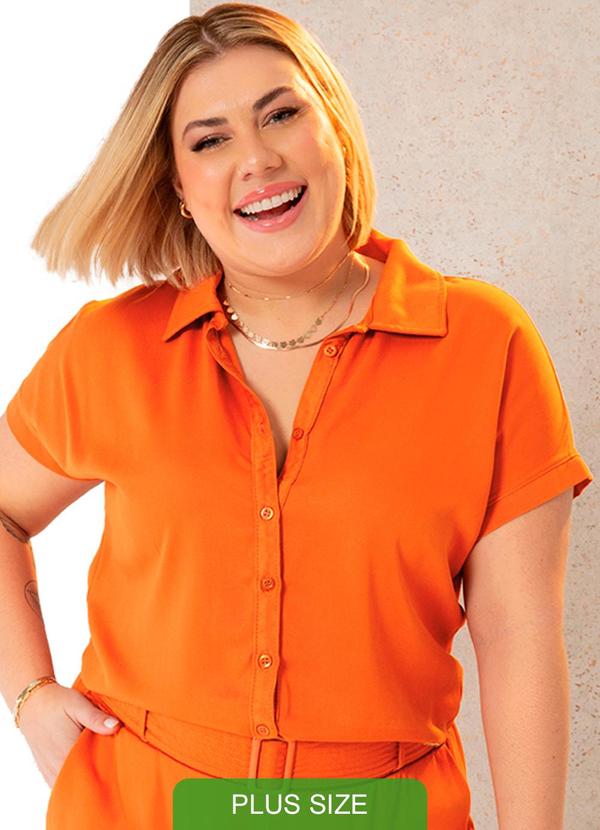 Cativa Plus Size - Camisa Plus Size Manga Curta Amarelo