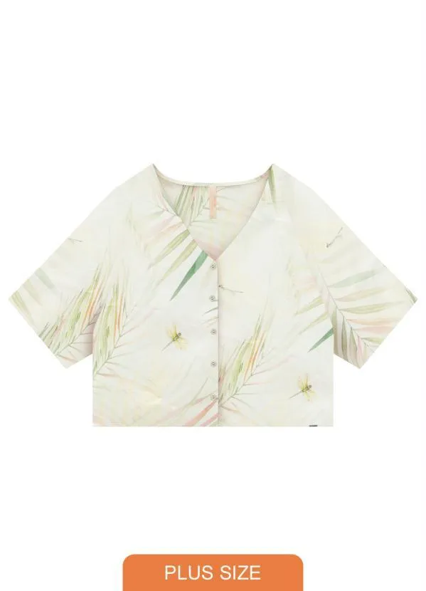 Lunender Mais Mulher - Camisa Plus Size Manga Curta Estampada Verde