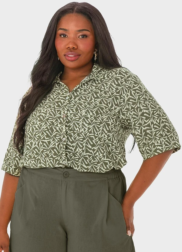 Malwee - Camisa Verde Musgo Box com Lurex