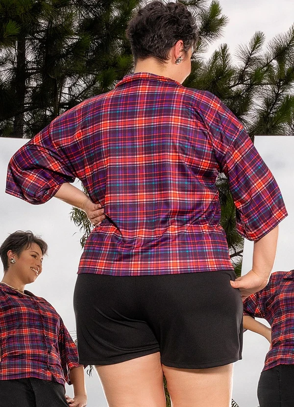 Marguerite - Camisa Xadrez Vibrante em Jersey Acetinado 2