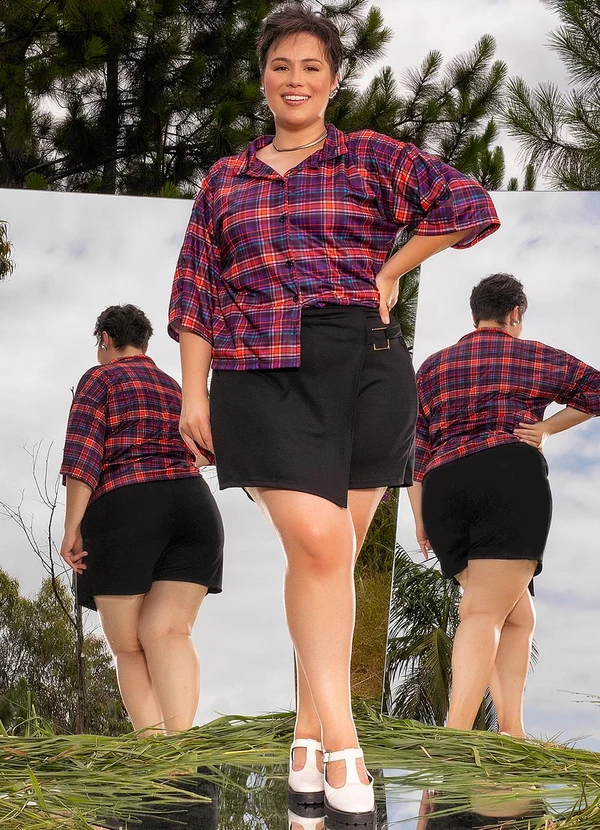 Marguerite - Camisa Xadrez Vibrante em Jersey Acetinado 3