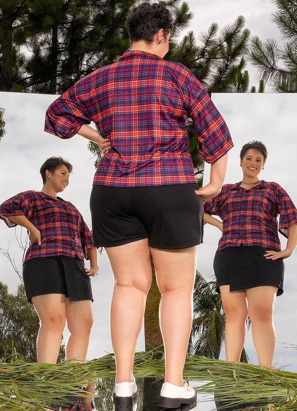 Marguerite - Camisa Xadrez Vibrante em Jersey Acetinado 4