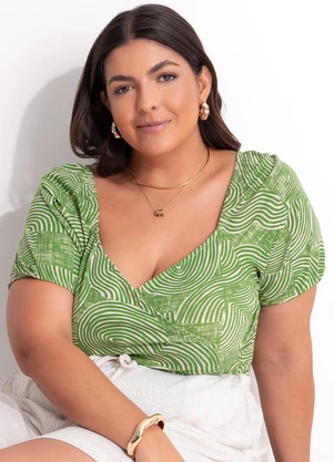 Marguerite - Blusa Abstrato Verde em Malha de Viscose - MARGUERITE