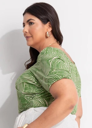 Marguerite - Blusa Abstrato Verde em Malha de Viscose - MARGUERITE