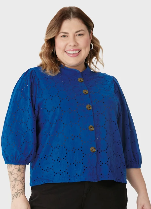 Malwee - Camisa Ampla Bordada PlusAzul Royal 2