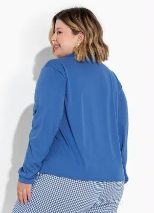Marguerite - Camisa Azul com Botões e Mangas Longas Plus Size - MARGUERITE