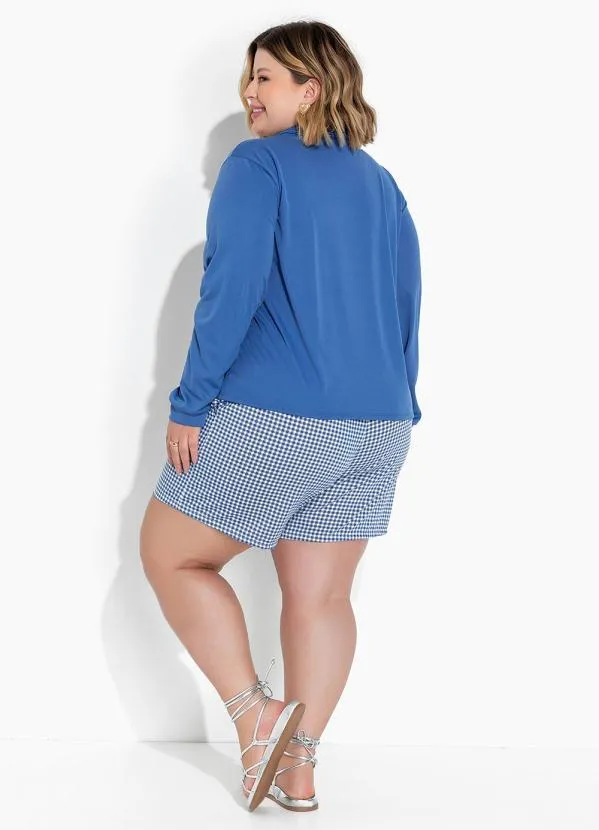 Marguerite - Camisa Azul com Botões e Mangas Longas Plus Size