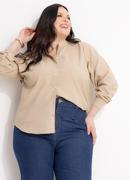 Camisa (bege) de bot�es em linho