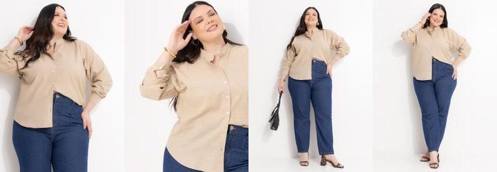 Camisa Bege de Bot�es em Linho