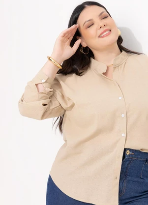 Marguerite - Camisa de Botão Bege de Botões em Linho - MARGUERITE