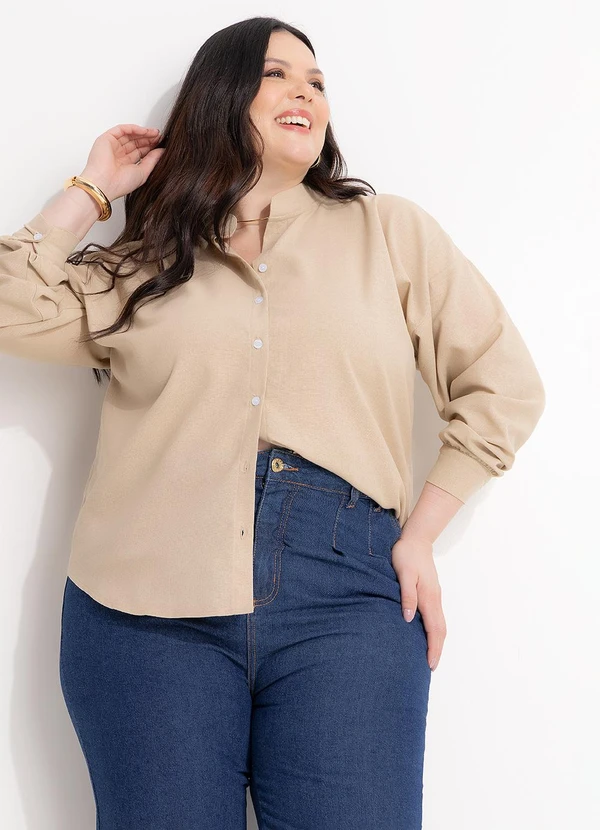 Marguerite - Camisa Bege de Botões em Linho
