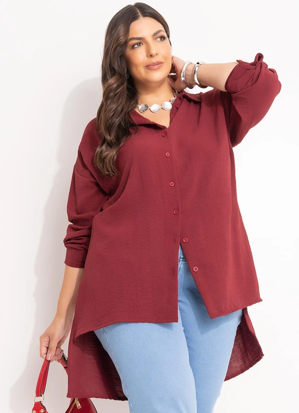 Marguerite - Camisa Bordô em Crepe Plano