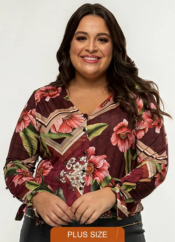 Secret Glam - Camisa Feminina Botões Estampa Floral Rosa