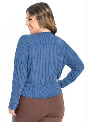 Secret Glam - Camisa Feminina Canelada com Nó Azul - SECRET GLAM