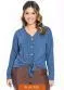 Secret Glam - Camisa Feminina Canelada com Nó Azul - variação: Azul