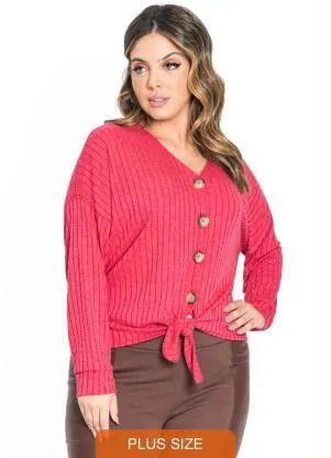 Secret Glam - Camisa Feminina Canelada com Nó Vermelho - SECRET GLAM