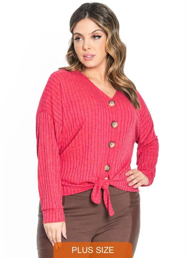 Secret Glam - Camisa Feminina Canelada com Nó Vermelho