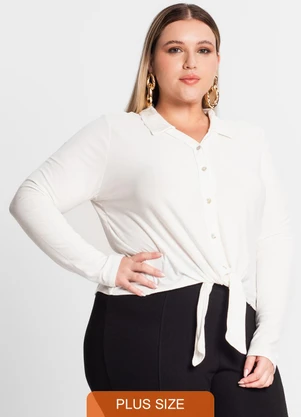Secret Glam - Camisa Feminina Plus Size em Viscose Bege - SECRET GLAM