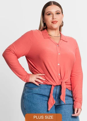 Secret Glam - Camisa Feminina Plus Size em Viscose Laranja - SECRET GLAM