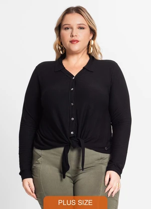 Secret Glam - Camisa Feminina Plus Size em Viscose Preto - SECRET GLAM