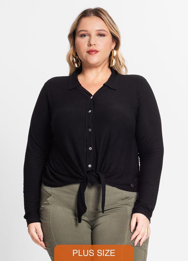 Secret Glam - Camisa Feminina Plus Size em Viscose Preto