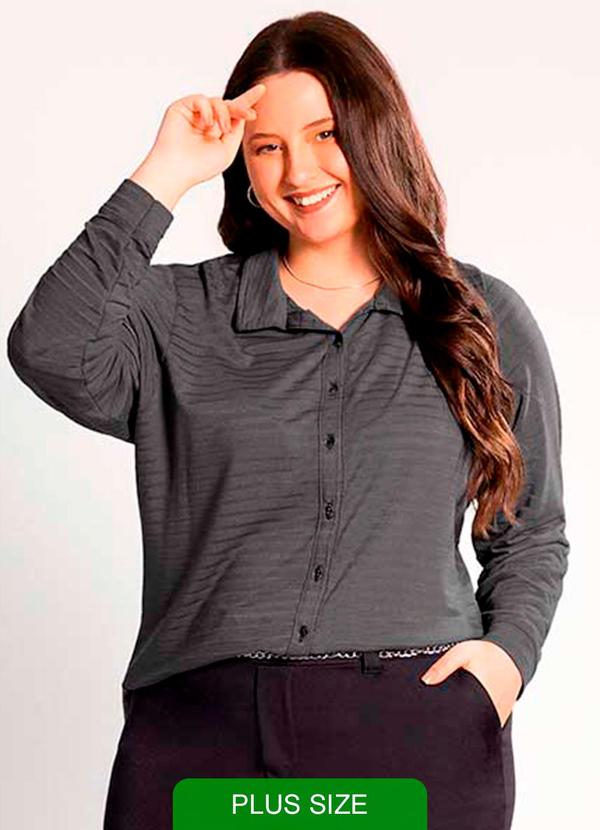 Habana - Camisa Feminina Plus Size Estilosa Cinza