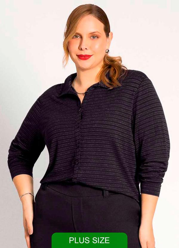 Habana - Camisa Feminina Plus Size Estilosa Preto