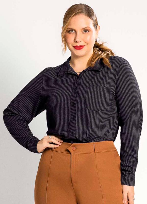 Habana - Camisa Feminina Plus Size Moderna Cinza 2