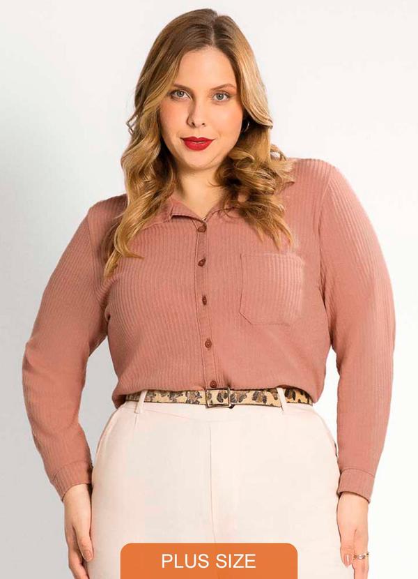 Habana - Camisa Feminina Plus Size Moderna Marrom