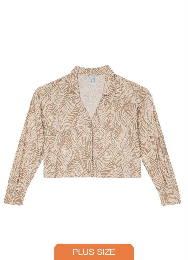Malwee Plus - Camisa Folhagens Plus Size Feminina Marrom