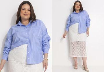 Camisa Listrado Azul em Tricoline