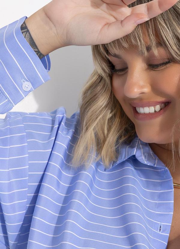 Marguerite - Camisa Listrado Azul em Tricoline