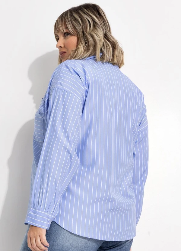 Marguerite - Camisa Listrado Azul em Tricoline 4