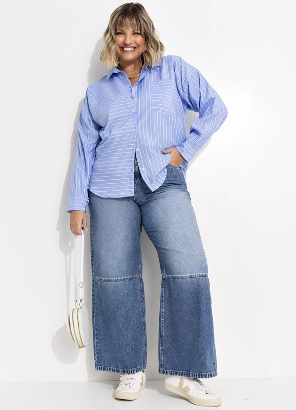 Marguerite - Camisa Listrado Azul em Tricoline 5