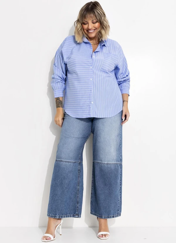 Marguerite - Camisa Listrado Azul em Tricoline 6