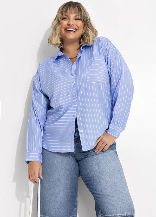 Marguerite - Camisa Listrado Azul em Tricoline 9