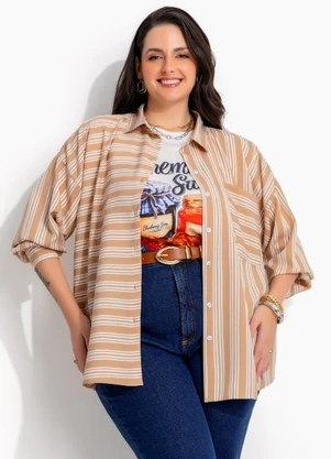 Marguerite - Camisa Listrado Bege em Tricoline - MARGUERITE