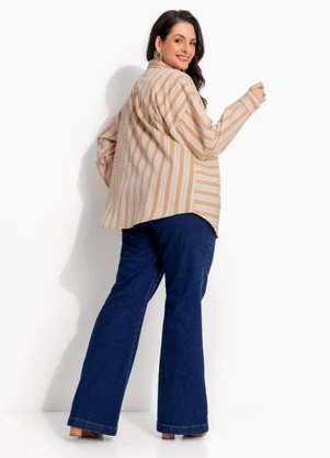 Marguerite - Camisa Listrado Bege em Tricoline - MARGUERITE